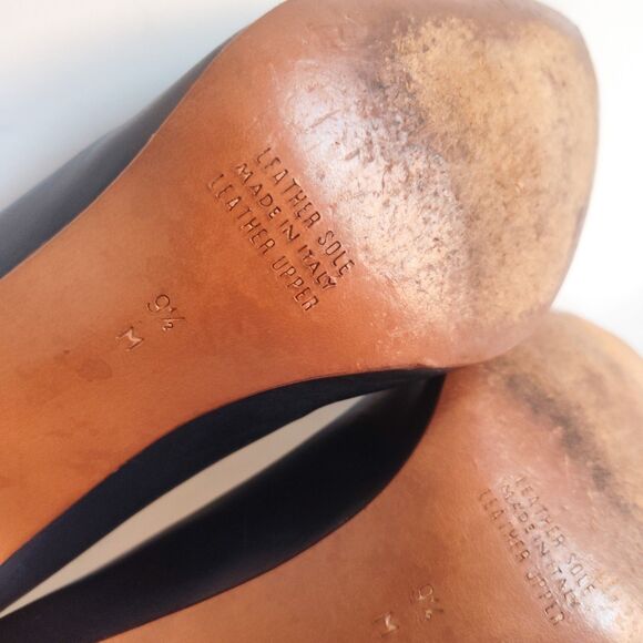 Petra Firenze Heels 9.5 Italian Leather Sole Pumps Navy Blue Pointy Toe Striped - Picture 12 of 13